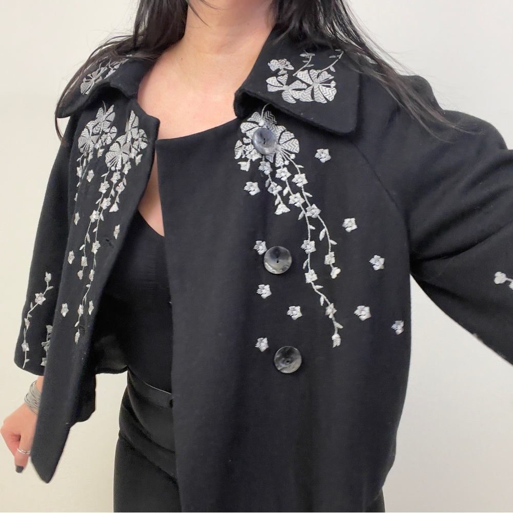 MaxMara Wool Cape Cropped Cardigan w/ Embroidery